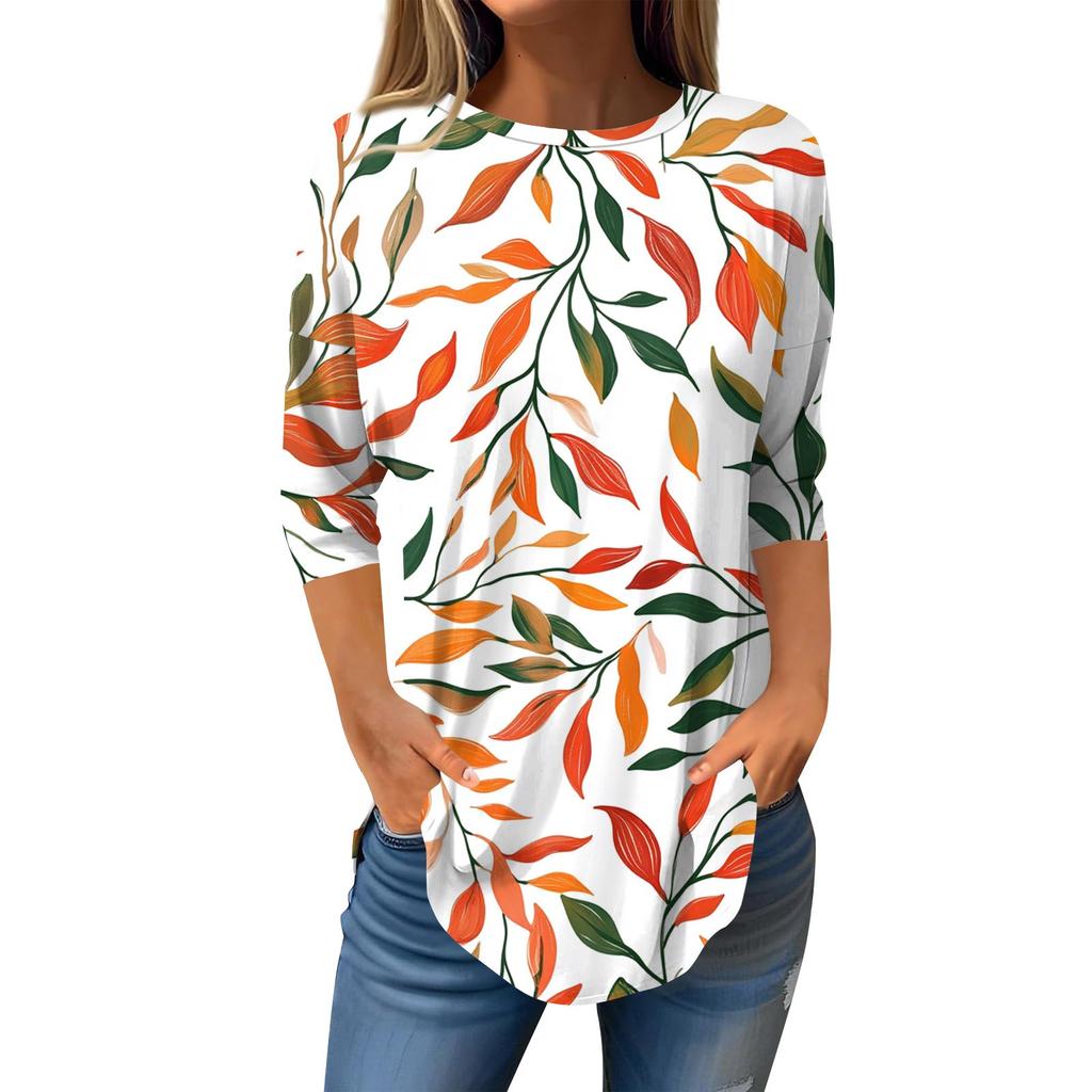 Рубашки с рукавом 3/4 для женщин, милые топы, футболки с рисунком, блузки, повседневные базовые топы больших размеров, пуловеры
