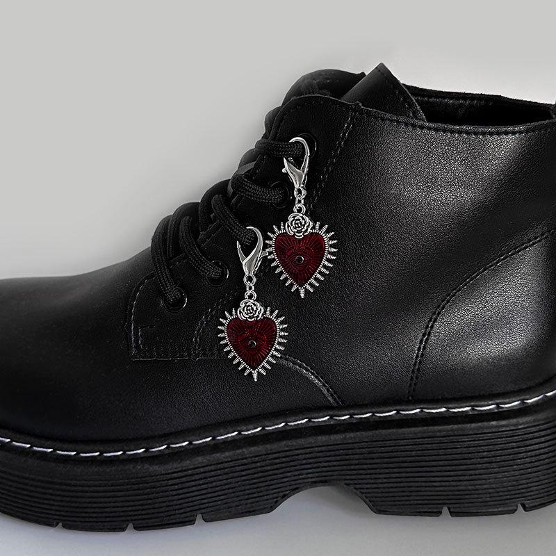 Gothic Devil's Eye Heart Buckle Martin Boots with Dark Metal Pendant