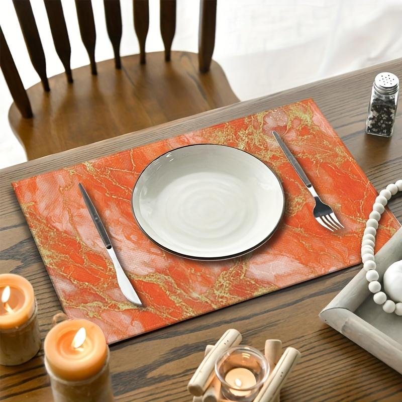 4pcs/6pcs, Autumn Abstract Geometric Orange Placemats, Washable Linen Table Mats, Suitable for Dining Tables, Seasonal Decor, Modern Washable Table Ma
