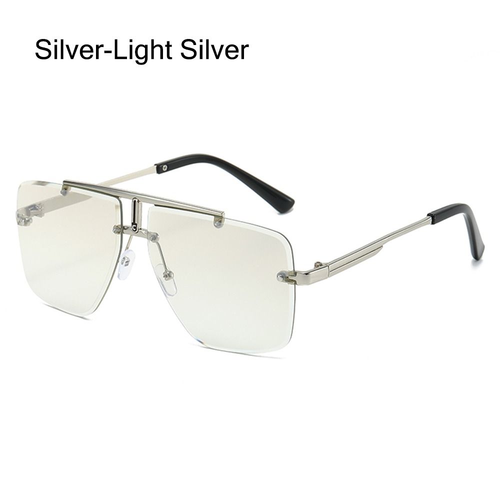 Oversized Double Bridge Frameless Sunglasses Vintage Square Frame Men's Shades Outdoor Gradient Lens UV Protection Sun Glasses