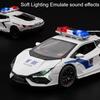 1:32 Scale Revuelto Police Car Model Toy Doors Opened Sound Light Sports Cars Pull Back Alloy Body Vehicle Hobby Decorations