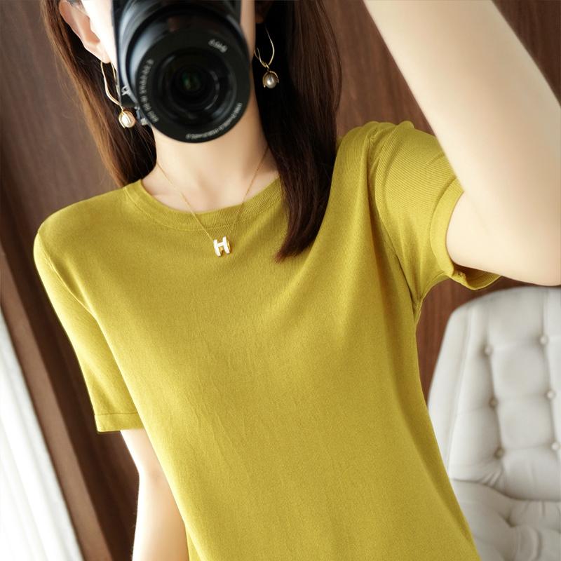 Женская вязаная футболка MODERN NEW SAGA, летняя вязаная рубашка, футболки с короткими рукавами, пуловер с круглым вырезом, вязаные топы