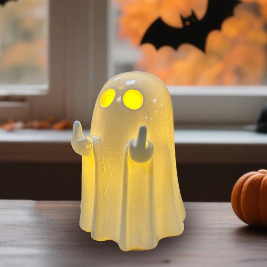 Resin Light-up Ghost Halloween Decor Little White Ghost Figurine Cute Glowing Ghost Statue for Home Table Tiered Tray Decor