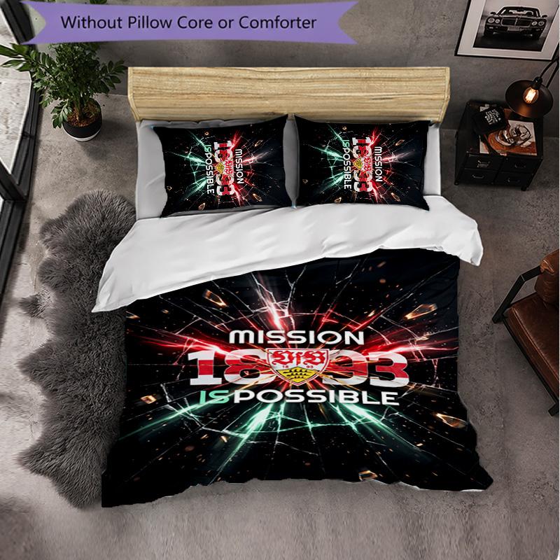 VfB Stuttgart Football 3 Piece Bedding Set Soft Duvet Cover Set with Pillowcases Printed Bedroom Decor Set for Home