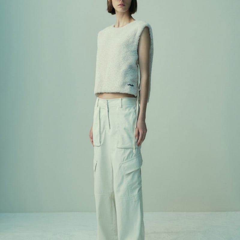 RE RHEE SIGNATURE LOGO SHEARING CAP IVORY