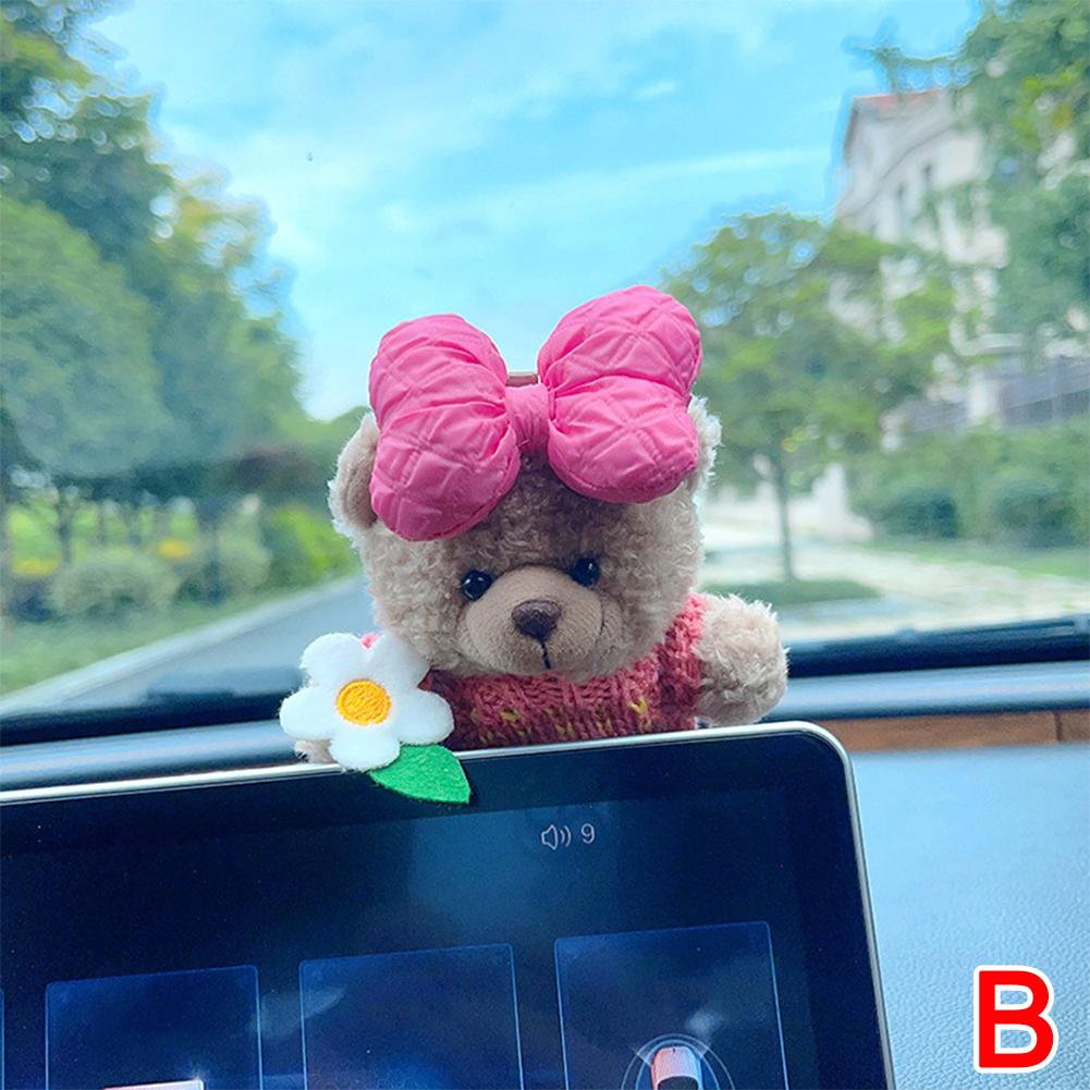 Car Interior Decoration Bear Screen Ornaments Cartoon Cute Bear Pendant For Car Central Control Display Decorative Accessories