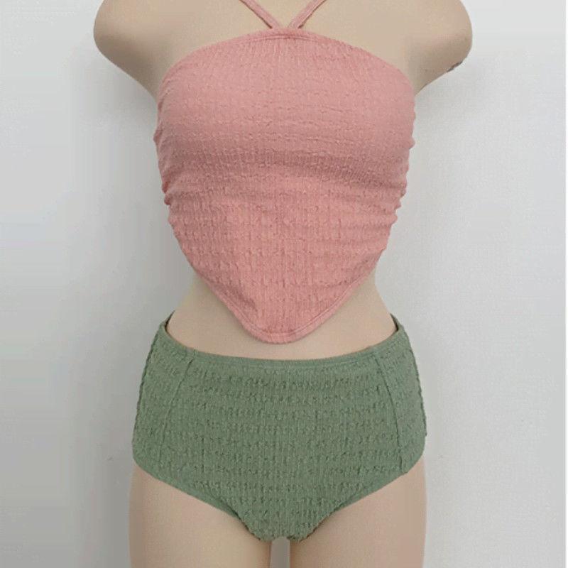 Bikini Korea high waist cover belly halter simple split bikini swimsuit women beach hot spring vacation