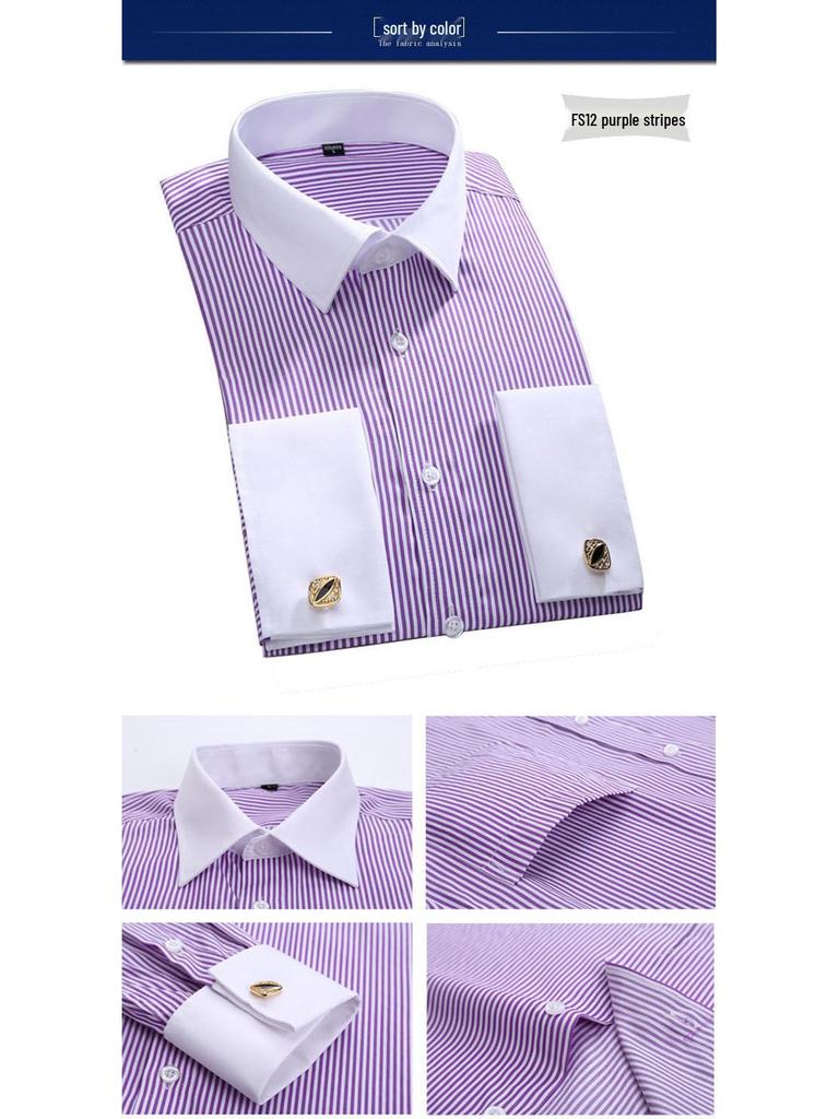 2018 Новое поступление Мужская рубашка больших размеров с французскими манжетами, длинным рукавом, деловая, с вышитым логотипом на заказ