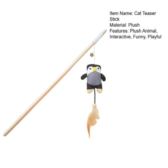 Интерактивная удочка-дразнилка для кошек, перьевая, плюшевое животное, палочка-дразнилка с колокольчиком, игровая игрушка для котят для игры и тренировок в помещении