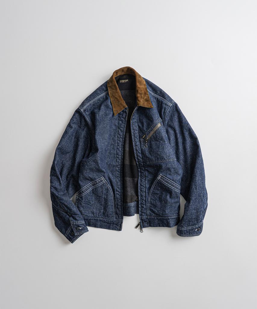 BEHEAVYER Washed Leather Collar Sports Jacket Denim Washed