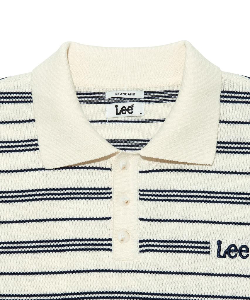LEE Collared Striped Short Sleeve Knit Ivory