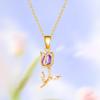 Light Luxury Zircon Tulip Flower Clavicle Chain Necklace for Women Elegant Brass Pendant  Bracelet Fashion Party Jewelry Gift