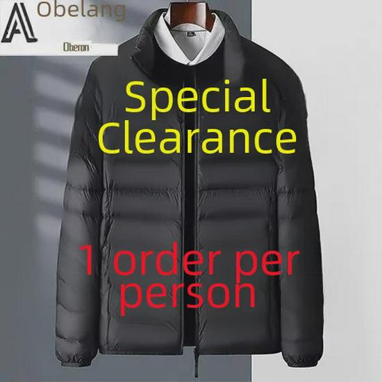 Брендовая мужская легкая куртка из хлопка-пуховика — короткая, повседневная, воротник-стойка, теплое зимнее пальто для людей среднего и пожилого возраста