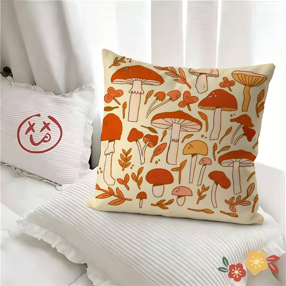 pc Botanical Art Mushroom Retro Pillow Case Fashion Square Pillowcase Bedroom Sofa Room Ins Decoration Leisure