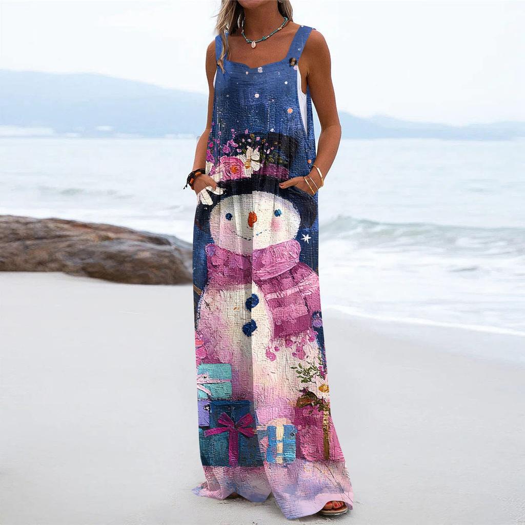 Женский рождественский принт однотонный широкий крой без бретелек майка карман повседневный комбинезон