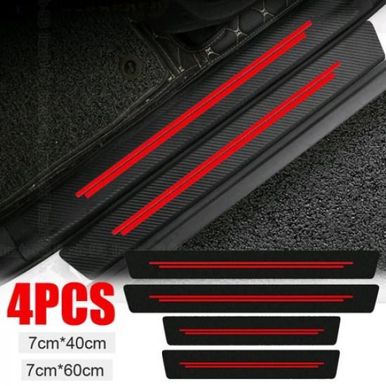 4pcs Red Car Door Plate Sill Scuff Cover Anti Scratch Decal Sticker Protector