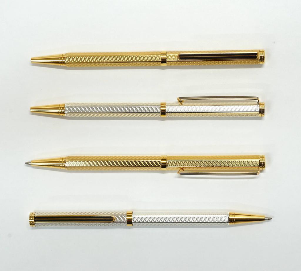 Brass hexagonal rotating engraved ballpoint pen and mechanical set of in a gold pencil, 2, high-quality box, K7-6KS-1-K