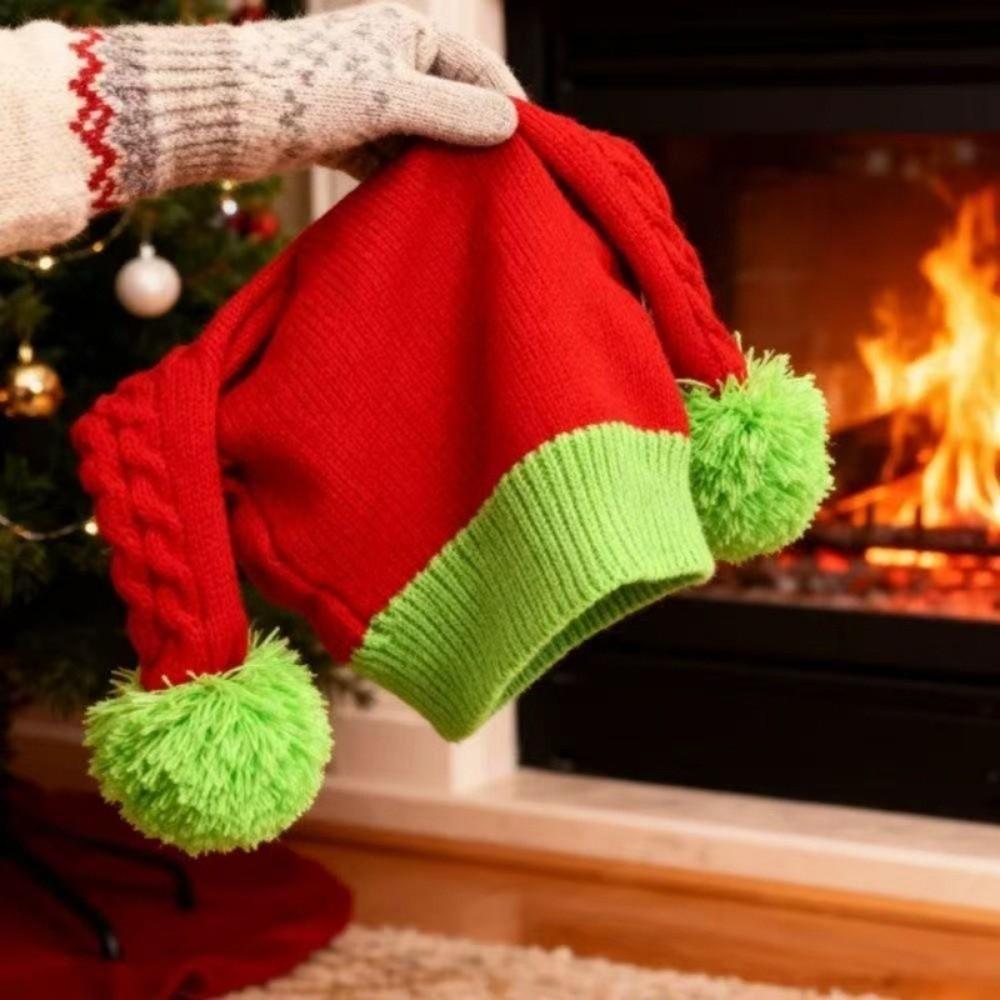 Knitted Fabric Christmas Beanie Hat Stretchy Fit Holiday Knit Cap Winter Santa Hat Christmas Party