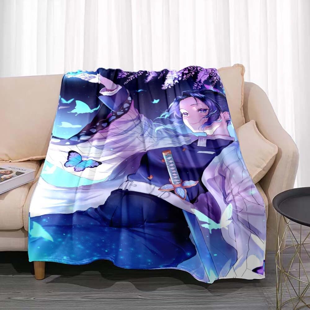 Demon Slayer Flannel Throw Blanket Anime Cartoon Smooth Soft Bedspread Warm Gamer Gift Living Room Sofa Home Bedroom Decor