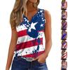 Women's Fashion Casual Sleeveless V-Neck Decorative Button Tee Independence Day Printed Top