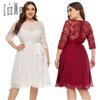 Европейский стиль плюс размер 5xl женское платье с цветочным кружевом шифоновая уличная одежда красные женские платья