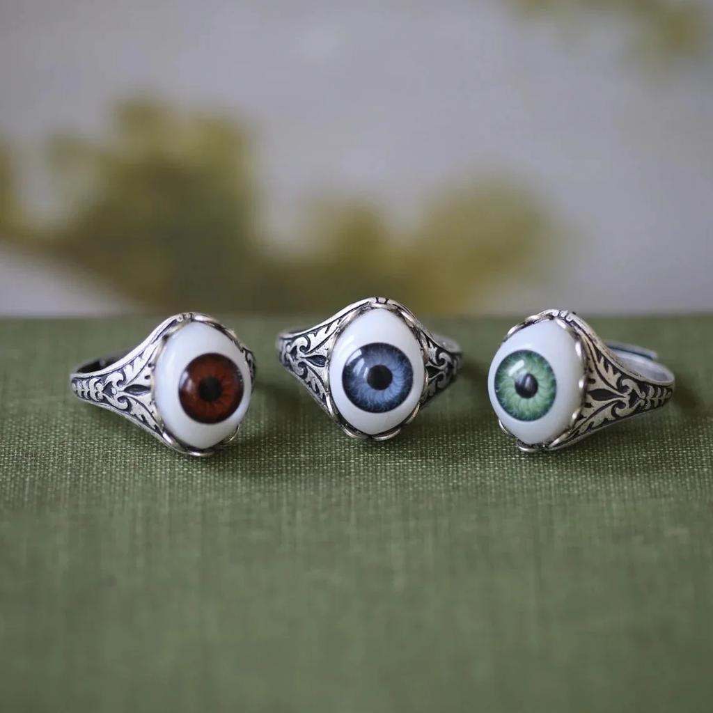 Gothic rock all-round eyeball creative cat's eye stone alloy cast men's adjustable opening ring
