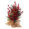 Small Christmas Artificial Plants with Burlap Base Faux Pine Branches with Red Berries/Poinsettias Flower for Winter Indoor Home