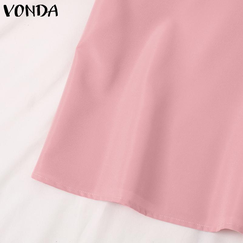 VONDA Летние женские квадратные V-образные вырезы с короткими рукавами, однотонные повседневные блузки