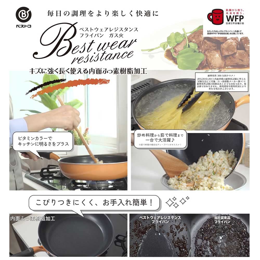 Bestco Frying Pan, 20cm, Gas Stove, Orange, 3 Million Cracks Abrasion Resistant, ND-5781