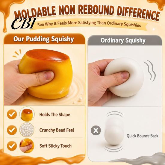 Pudding Squeeze Toy 1/2Pcs Stress Relief Crunchy Toy, Fake Caramel Adults Ball Simulated Dessert Sensory Fidget Gift for Kids
