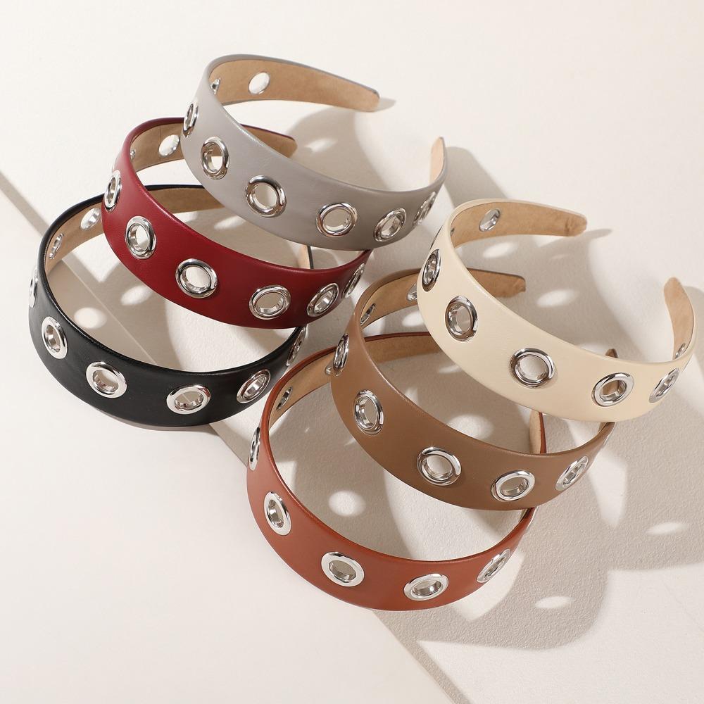 Модная headband из ПУ кожи с люверсами, нескользящая, эластичная, широкая, с отверстиями, гибкие повязки на голову, аксессуары для волос