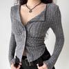 Y2k Knitted Cardigan Women Collar Sweater Coat Vintage Long Sleeve Single Breasted Top Autumn Fashion Girls Knitwear Jumper