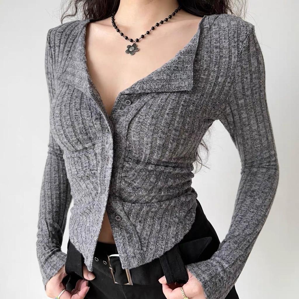 Knitted Cardigan Women Collar Sweater Coat Vintage Long Sleeve Single Breasted Top Autumn Fashion Girls Knitwear Jumper