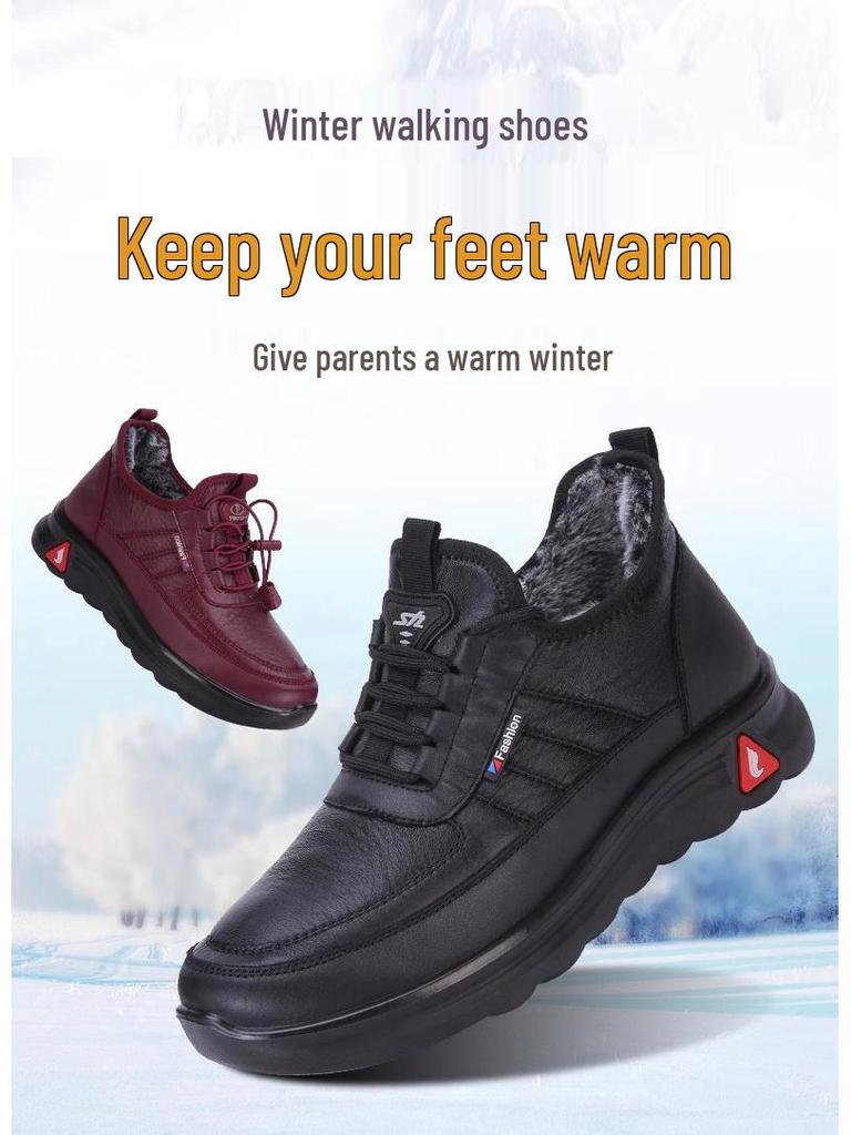 Men's Winter Waterproof Cotton Shoes, Plush Lined, Non-Slip Soft Sole for Comfort and Warmth