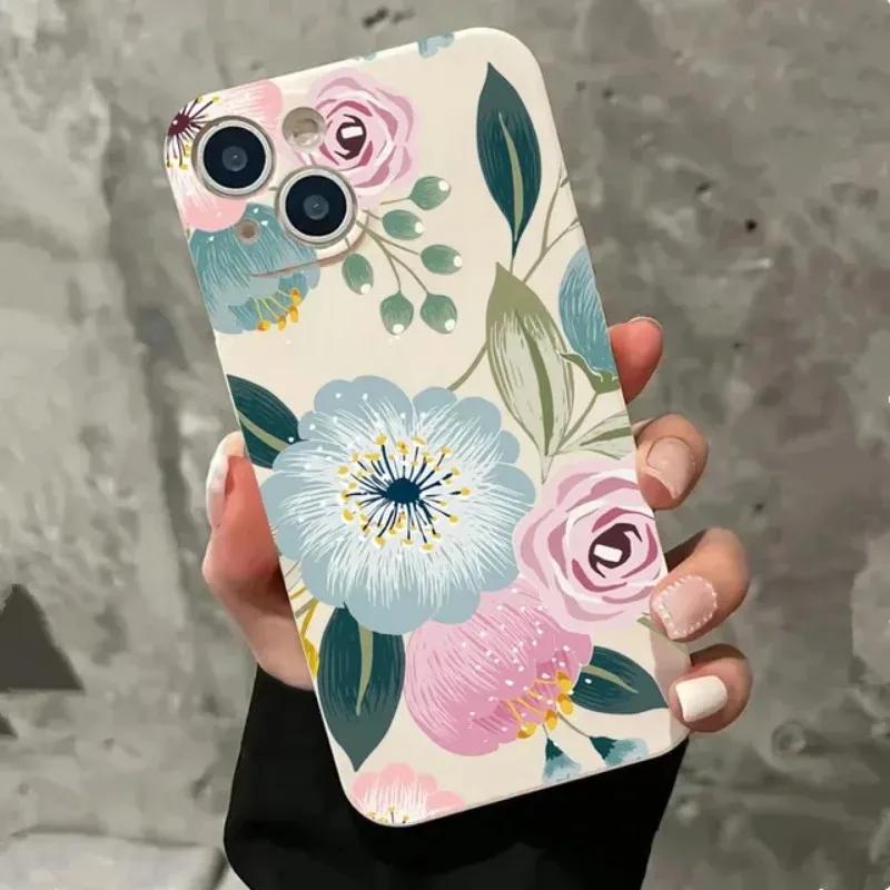 Luxury Pink Flower Phone Case For iPhone 16 15 14 13 12 11 Pro Max Mini X XS XR SE 7 Plus Shockproof Silicone Soft Cover Fundas