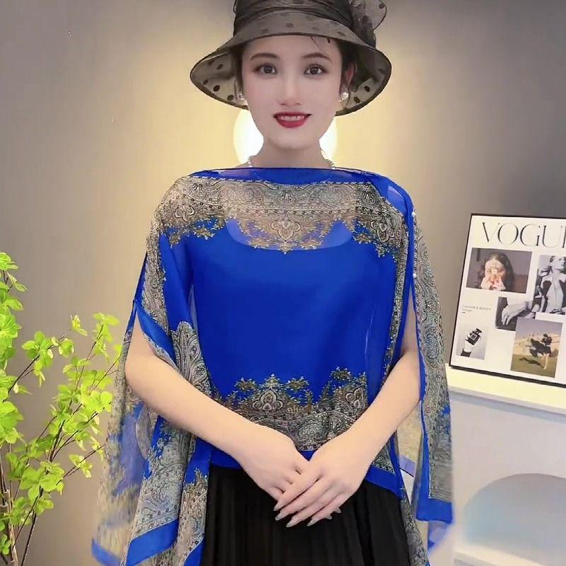 Шифоновый платок-шаль цвета кешью для защиты от солнца - Модный, универсальный, облегающий пуловер