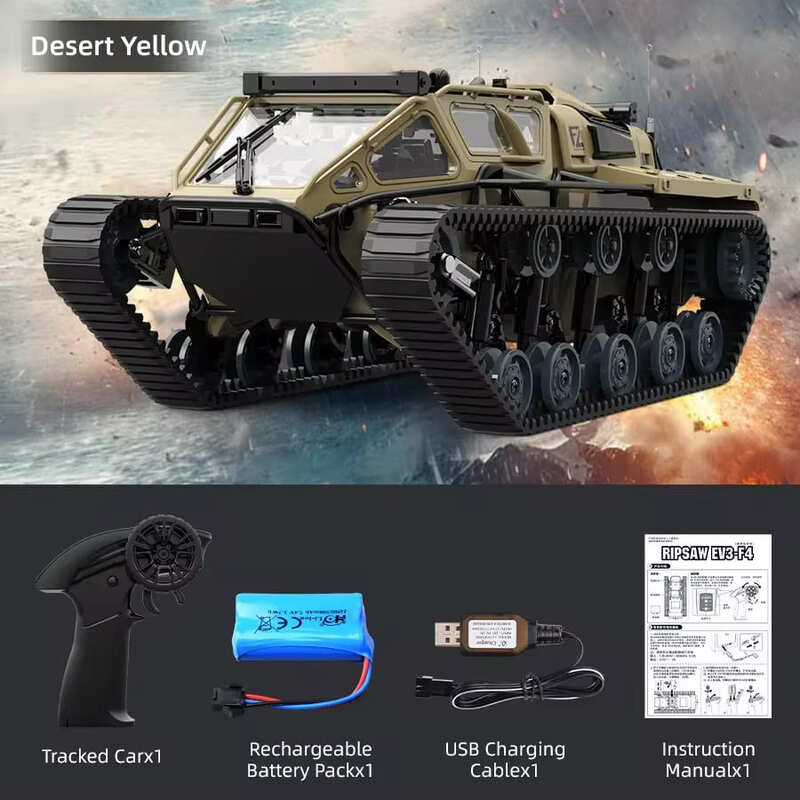 New All-terrain Off-road Four-wheel Rc Car 2.4g Amphibious Wireless Remote Control Track Tank Climbing Off-road Waterproof Armored Car Toy Car