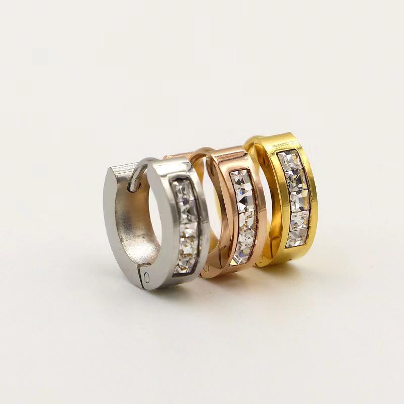 Korean-Style Titanium Steel Flash Diamond Buckle Earrings for Men & Women