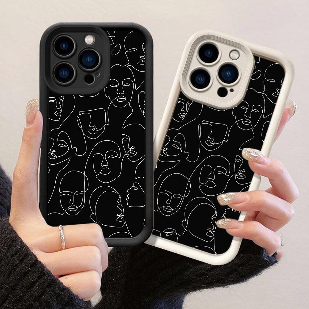 JT238 Минималистичный арт с контурами лица для iPhone 17 16 15 14 Pro Max Samsung S26 S25 Ultra A17 A16 A07 A56 A36 A26 A55 Xiaomi 15T Redmi 15c Note 14 13 Мягкий чехол
