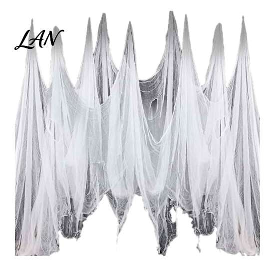Reusable Halloween Party Decor Gauze Fabric, White/Black Creepy Cloth for Spooky Realistic Horror Scene Accessories Haunted House Decorations, Indoor