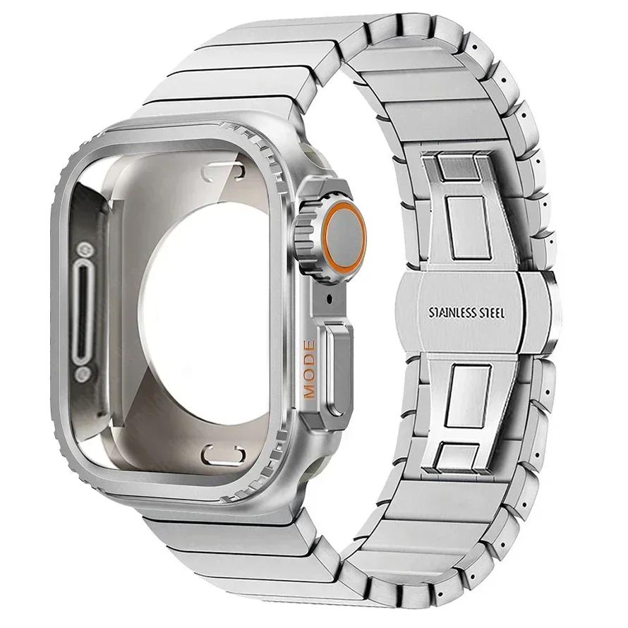 Металлический корпус + ремешок из нержавеющей стали для Apple Watch Band Ultra 3 2 49 мм 11 10 46 мм Защитный корпус Обновление Iwatch 9 8 7 SE 45 мм 44