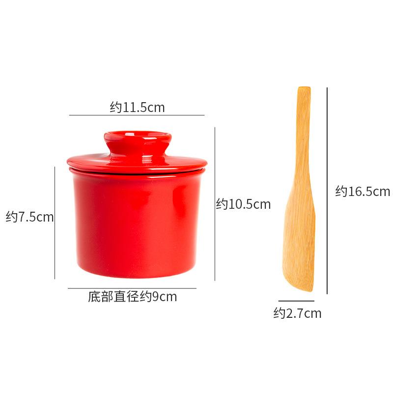 Круглая коробка для масла Керамическая банка для хранения масла Западная чашка для сыра Бамбуковый нож для масла Керамическая банка для хранения Кухонные принадлежности