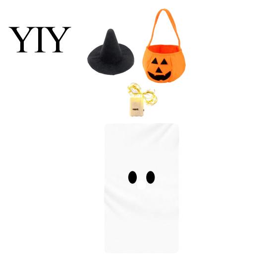 Outdoor Halloween Decorations 1 Set Porch Goose Outfit, Ghost Costume with Light-up Lantern, Decoration Pumpkin Apparel for 23 Inch Statue Yard