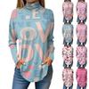 Women Fall Casual Long Sleeve Shirts Sweatshirt Printed High Neck Top Pullover