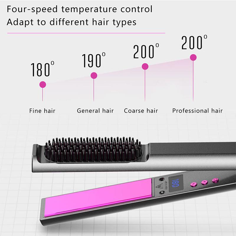 3 in 1 Electric LCD 60W Safety Titanium Hair Flat Iron Brush Hot Comb Hair Straightener Curler Ceramic Tourmaline Flat Iron