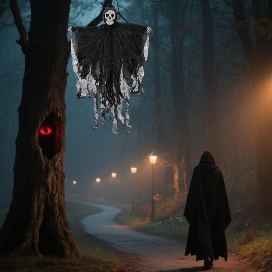 Halloween Hanging Skull Ghost Scary Grim Reaper Skeleton Decoration for Outside Yard Porch Haunted House Party Decor