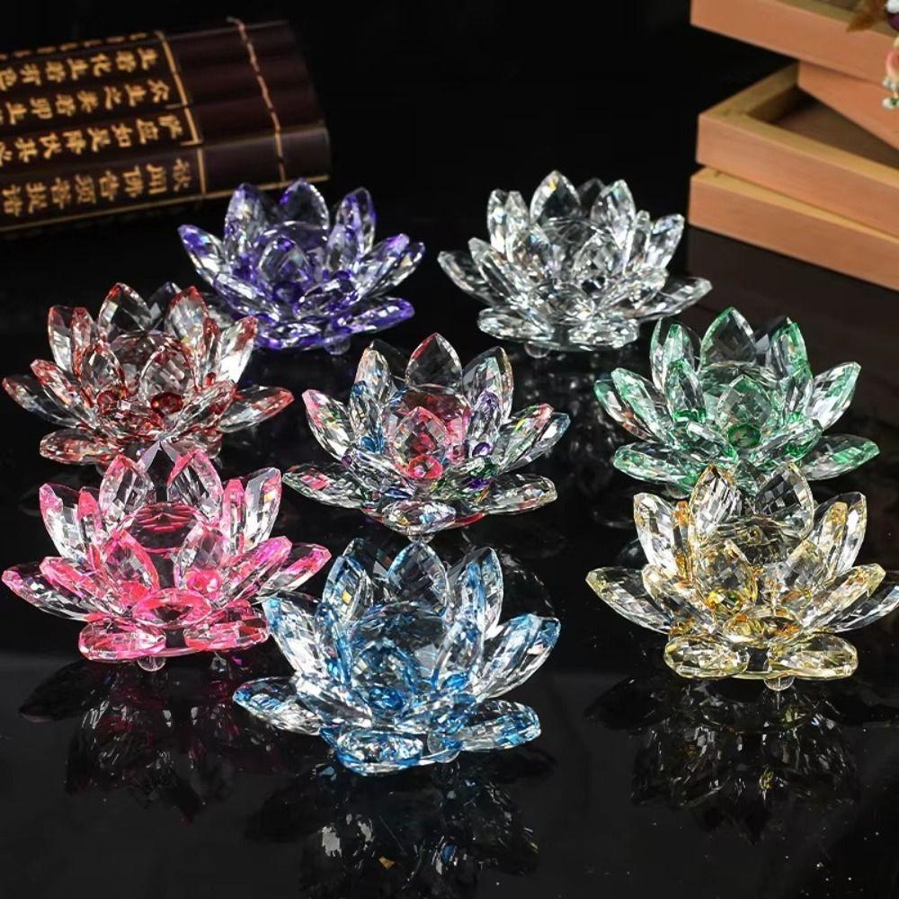 60-140mm Crystal Lotus Flower Figurine Multi-Color Lotus Flower Craft  Home&Office