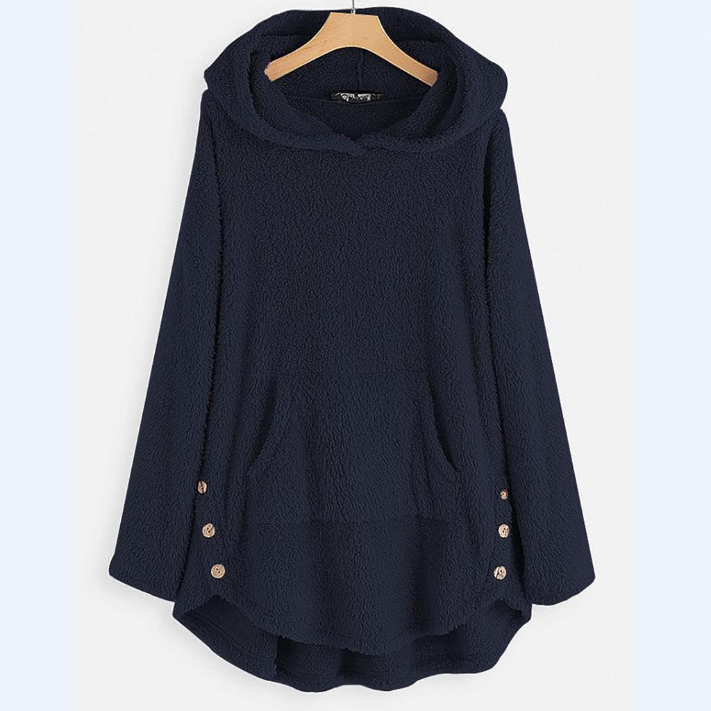 Женская мода и зима однотонный длинный рукав с капюшоном флисовый свитер