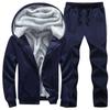 Winter Tracksuit Men Pure Color Fur Lined Hoodies And Pants Set Men Jogging Suit Warm Fleece Joggers 2 Piece Set Plus Size