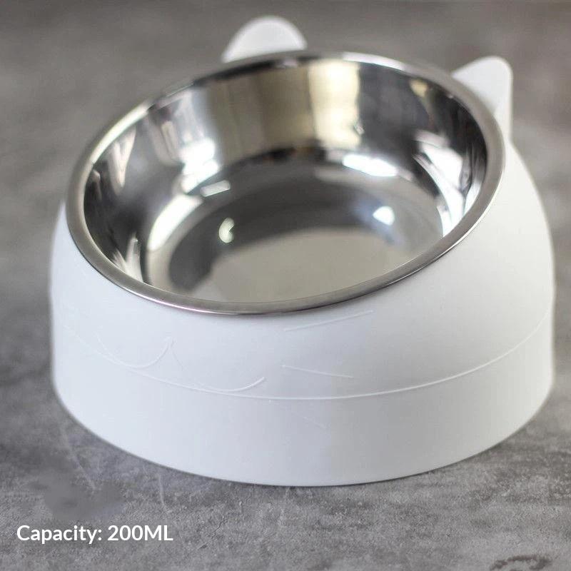 Stainless Steel Cat Bowl Non Slip Base Cute Cat Ear Design Elevated Pet Food Water Bowl For Kitten Puppy Small Pets Safe Durable